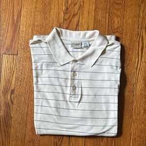 L.L. Bean Men's Cream Polo with Navy Stripes
